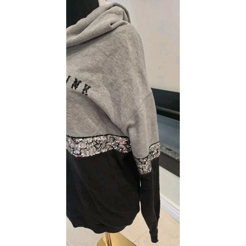Victoria's Secret PINK Gray Marled Sequin Hoodie SZ M Y2K 2000s Athleisure